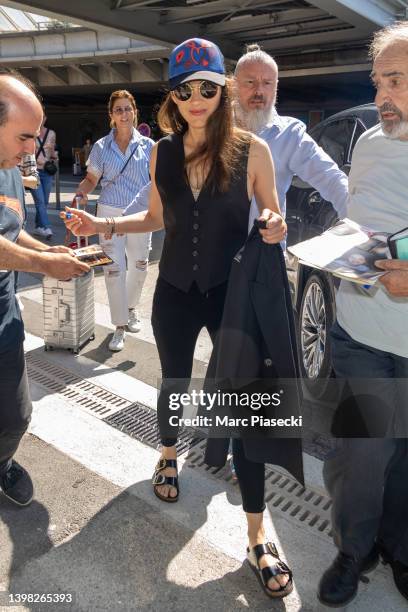 Actress Marion Cotillard is seen arriving ahead of the 75th annual Cannes film festival at Nice Airport on May 20, 2022 in Nice, France.