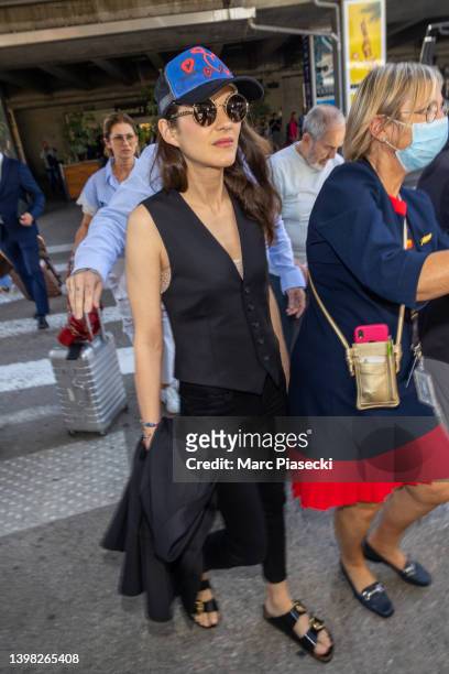 Actress Marion Cotillard is seen arriving ahead of the 75th annual Cannes film festival at Nice Airport on May 20, 2022 in Nice, France.
