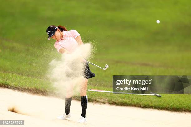 Hikari Fujita of Japan hits out of a bunker on the 14th hole during the second round of the Twin Fields Ladies at Golf Club Twin Fields on May 20,...