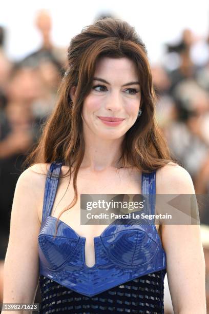 Anne Hathaway attends the photocall for "Armageddon Time" during the 75th annual Cannes film festival at Palais des Festivals on May 20, 2022 in...
