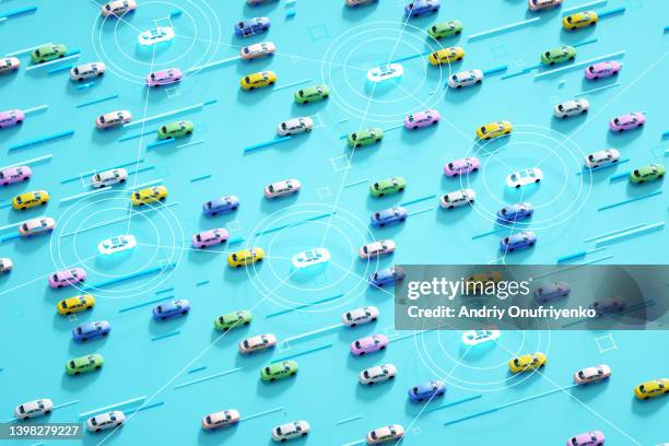 artificial intelligence car network - fahrerloses transportmittel stock-fotos und bilder