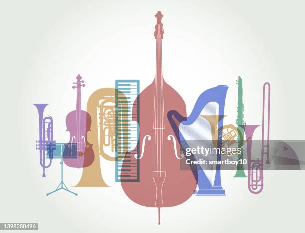 ilustraciones, imágenes clip art, dibujos animados e iconos de stock de instrumentos de música clásica - string quartet