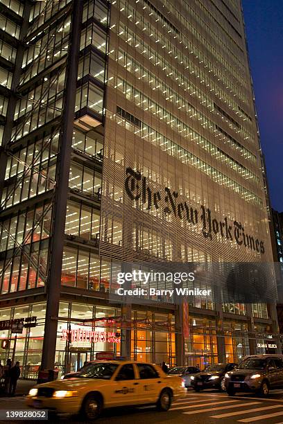 street view of new york times headquarters building, eighth avenue between 40th and 41st streets, midtown west, new york, usa - new york times building stock pictures, royalty-free photos & images