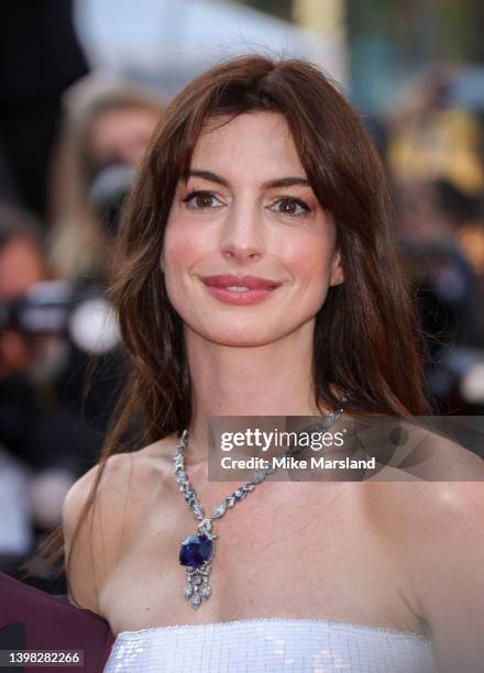 Anne Hathaway attends the screening of "Armageddon Time" during the 75th annual Cannes film festival at Palais des Festivals on May 19, 2022 in...