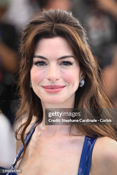 Anne Hathaway attends the photocall for "Armageddon Time" during the 75th annual Cannes film festival at Palais des Festivals on May 20, 2022 in...