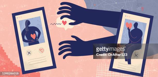 ilustraciones, imágenes clip art, dibujos animados e iconos de stock de concepto de violaciones de privacidad en línea de citas - online dating