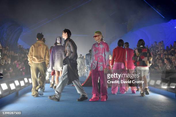 Models walk the runway for the DIOR Men's Spring 2023 Fashion Show on May 19, 2022 in Venice, California.