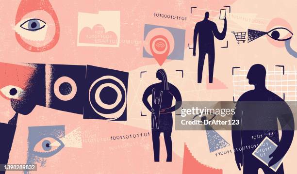 ilustrações de stock, clip art, desenhos animados e ícones de mass surveillance privacy and technology concept - looking to the camera