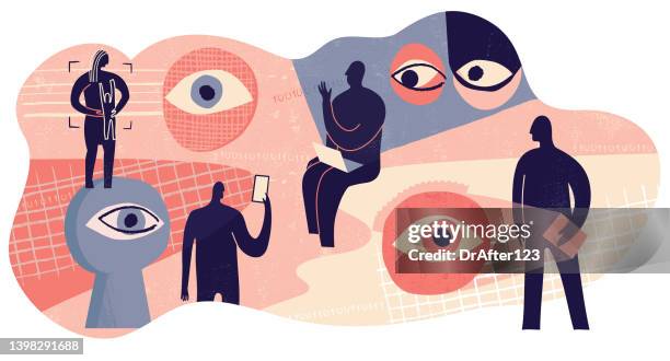 mass surveillance - big brother orwellian concept stock illustrations