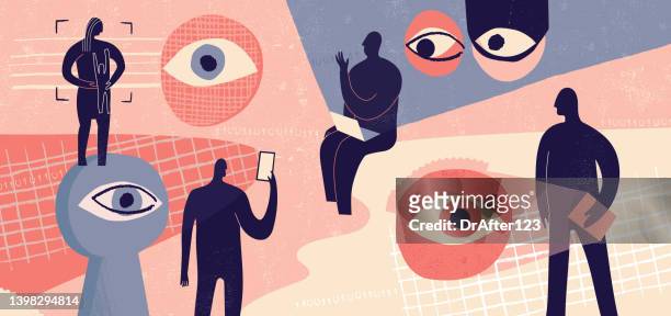 stockillustraties, clipart, cartoons en iconen met privacy and information technology - family looking at smartphone