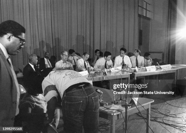 The public hearing following the shooting of May 15th 1970, Robert Clark, William Clay, Roy Wilkins, Senator Walter Mondale, Joseph Raub, Cliff...