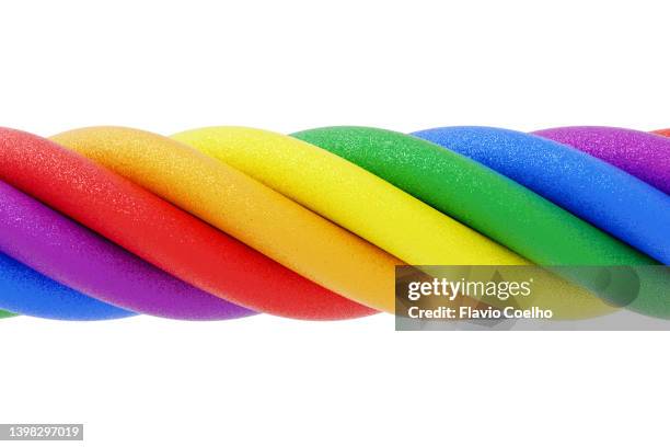 lgbtqia+ colors tied together - string stock pictures, royalty-free photos & images