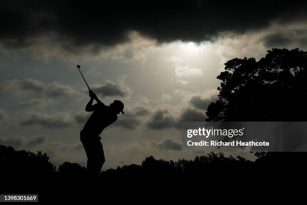 Adam Hadwin of Canada plays his shot from the 11th tee during the second round of the 2022 PGA Championship at Southern Hills Country Club on May 20,...