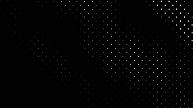 Abstract dynamic with white dots rhombus on black background.