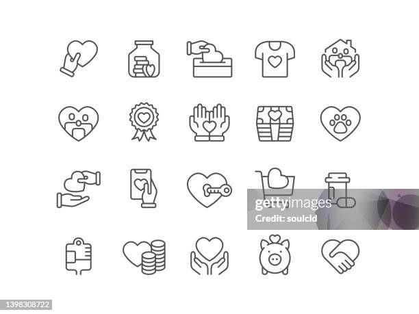 ilustraciones, imágenes clip art, dibujos animados e iconos de stock de iconos de caridad - fundraising