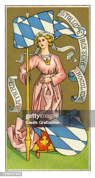 woman with flag of bavaria art nouveau illustration - bavaria flag stock illustrations