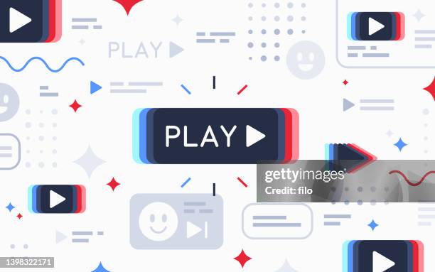 illustrations, cliparts, dessins animés et icônes de arrière-plan du bouton lire la vidéo - image pixellisée