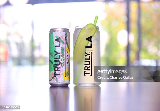 Cocktails and products are seen during the Truly LA Grand Opening Event at Truly LA on May 19, 2022 in Los Angeles, California.