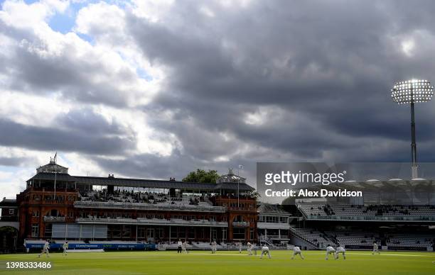 General view of pla during Day 2 of the LV= Insurance County Championship match between Middlesex and Durham at Lord's Cricket Ground on May 20, 2022...