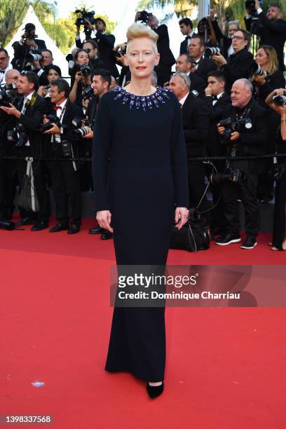 Tilda Swinton attends the screening of "Three Thousand Years Of Longing " during the 75th annual Cannes film festival at Palais des Festivals on May...