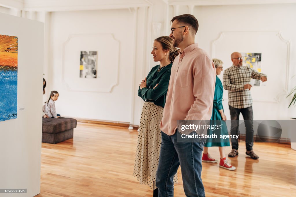 Couple in art gallery