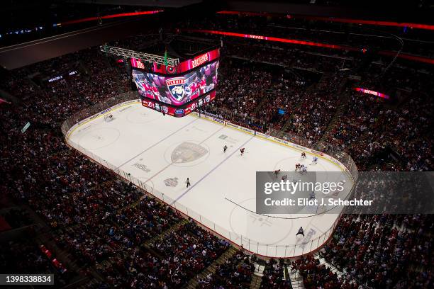 The Florida Panthers face off against the Tampa Bay Lightning in Game Two of the Second Round of the 2022 Stanley Cup Playoffs at the FLA Live Arena...