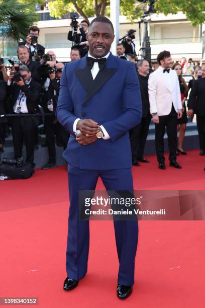 Idris Elba attends the screening of "Three Thousand Years Of Longing " during the 75th annual Cannes film festival at Palais des Festivals on May 20,...