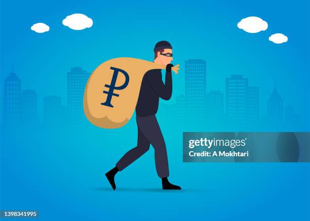 ruble money thief - combat fraud stock illustrations