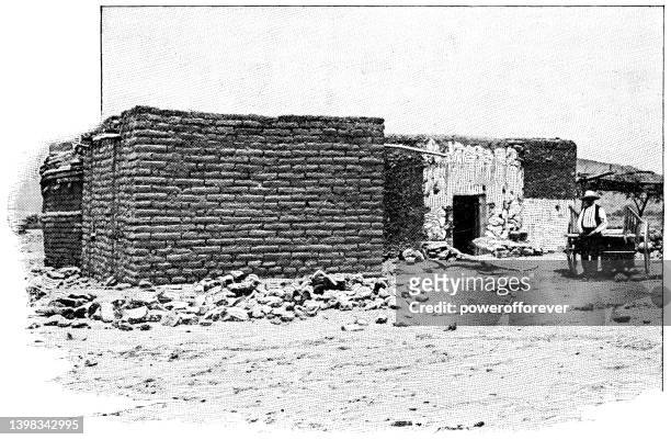 adobe house in rural mexico - 19th century - adobe stock illustrations