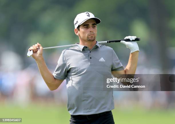 Joaquin Niemann of Chile plays his second shot on the 16th hole during the second round of the 2022 PGA Championship at Southern Hills Country Club...