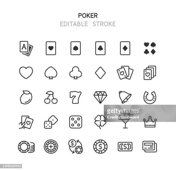 poker line icons bearbeitbarer strich - spielkarte stock-grafiken, -clipart, -cartoons und -symbole