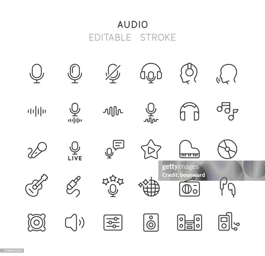 Ícones da linha de áudio Traçado editável