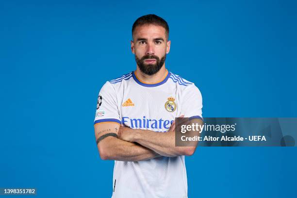 Dani Carvajal of Real Madrid CF poses during the UEFA Champions League Final Media Day at Valdebebas training ground on May 18, 2022 in Madrid, Spain.