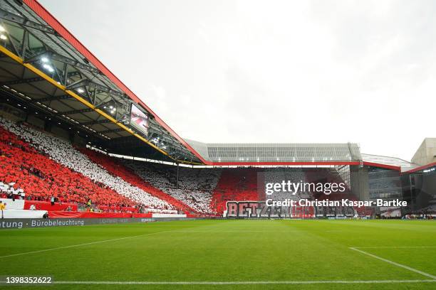 Fans of 1. FC Kaiserslautern perform a tifo in the stands prior to the Second Bundesliga Playoffs Leg One match between 1. FC Kaiserslautern and...