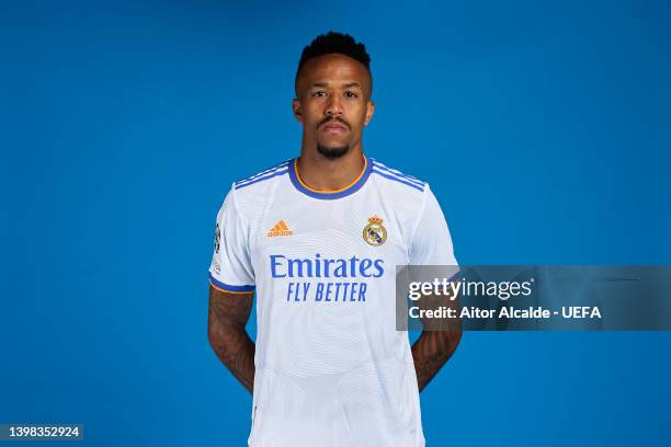 Eder Militao of Real Madrid CF poses during the UEFA Champions League Final Media Day at Valdebebas training ground on May 18, 2022 in Madrid, Spain.