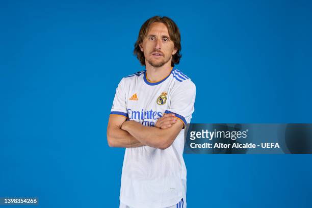 Luka Modric of Real Madrid CF poses during the UEFA Champions League Final Media Day at Valdebebas training ground on May 18, 2022 in Madrid, Spain.