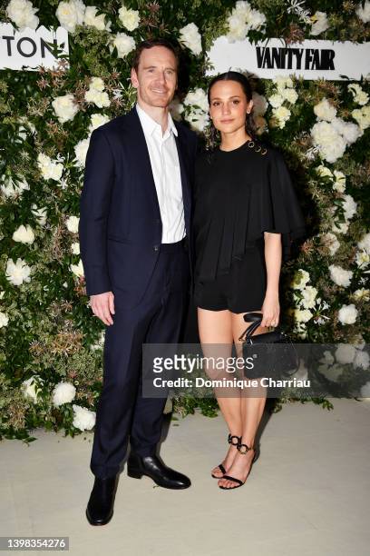 Michael Fassbender and Alicia Vikander attend the Vanity Fair x Louis Vuitton dinner during the 75th annual Cannes Film Festival at Fred L’Ecailler...