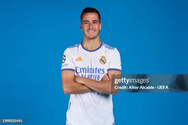 Lucas Vazque of Real Madrid CF poses during the UEFA Champions League Final Media Day at Valdebebas training ground on May 18, 2022 in Madrid, Spain.