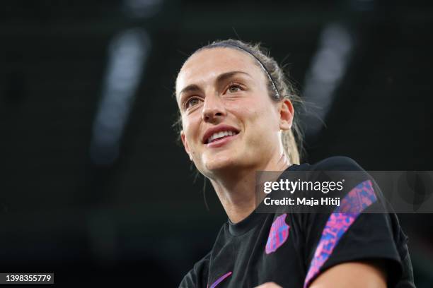 Alexia Putellas of FC Barcelona looks on at Juventus Stadium on May 20, 2022 in Turin, Italy. FC Barcelona will face Olympique Lyonnais in the UEFA...