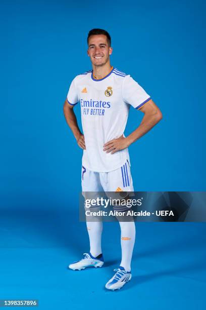 Lucas Vazque of Real Madrid CF poses during the UEFA Champions League Final Media Day at Valdebebas training ground on May 18, 2022 in Madrid, Spain.