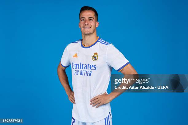 Lucas Vazque of Real Madrid CF poses during the UEFA Champions League Final Media Day at Valdebebas training ground on May 18, 2022 in Madrid, Spain.