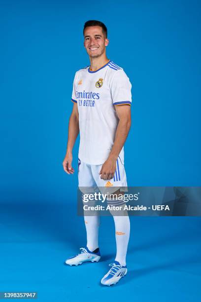 Lucas Vazque of Real Madrid CF poses during the UEFA Champions League Final Media Day at Valdebebas training ground on May 18, 2022 in Madrid, Spain.