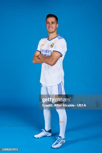 Lucas Vazque of Real Madrid CF poses during the UEFA Champions League Final Media Day at Valdebebas training ground on May 18, 2022 in Madrid, Spain.