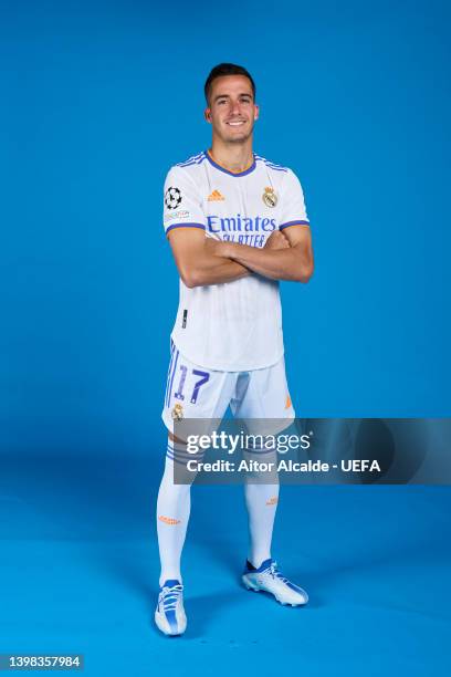 Lucas Vazque of Real Madrid CF poses during the UEFA Champions League Final Media Day at Valdebebas training ground on May 18, 2022 in Madrid, Spain.