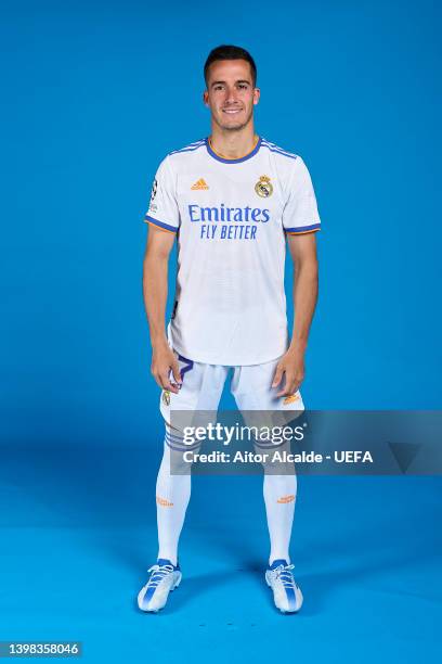 Lucas Vazque of Real Madrid CF poses during the UEFA Champions League Final Media Day at Valdebebas training ground on May 18, 2022 in Madrid, Spain.