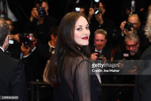 Marion Cotillard attends the screening of "Brother And Sister " during the 75th annual Cannes film festival at Palais des Festivals on May 20, 2022...