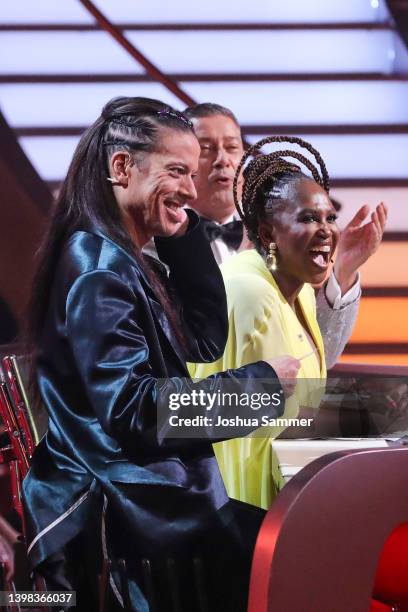 Jury members, Joachim Llambi, Motsi Mabuse and Jorge Gonzalez on stage during the final show of the 15th season of the television competition show...