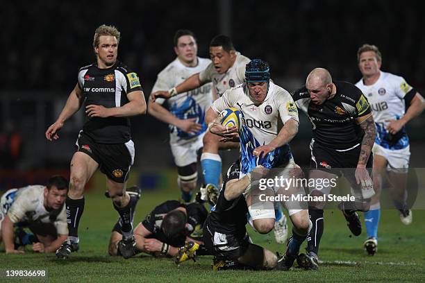 Ben Skirving of Bath runs at the Exeter defence during the Aviva Premiership match between Exeter Chiefs and Bath at Sandy Park on February 25, 2012...