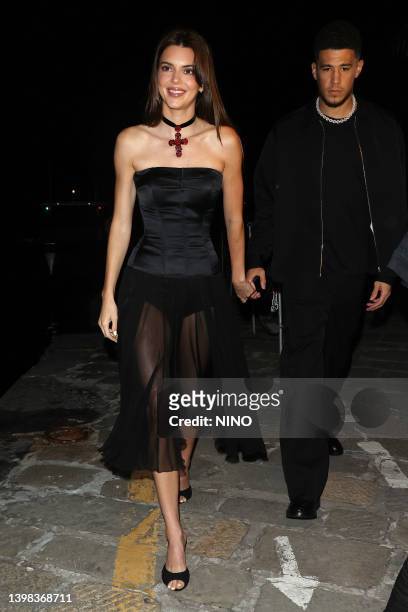 Kendall Jenner and Devin Booker are seen arriving at Ristorante Puny in Portofino on May 20, 2022 in Portofino, Italy.