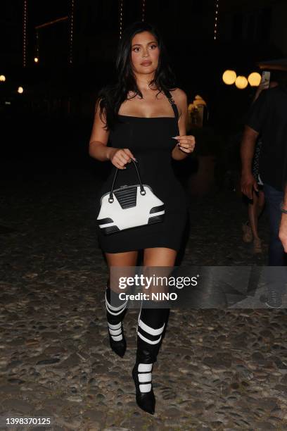 Kylie Jenner seen arriving at Ristorante Puny in Portofino on May 20, 2022 in Portofino, Italy.
